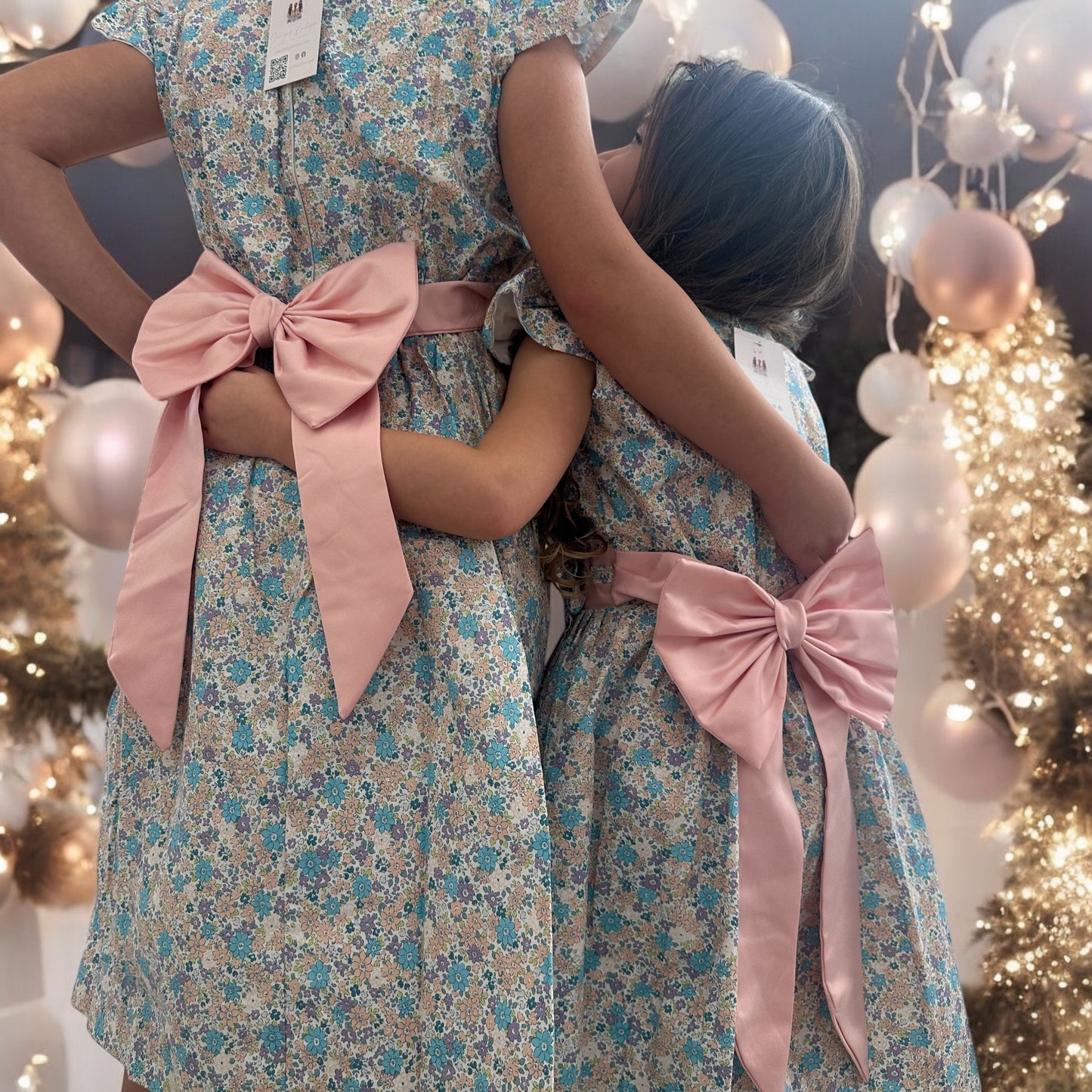 Flower, bow pink blush, cotton dress