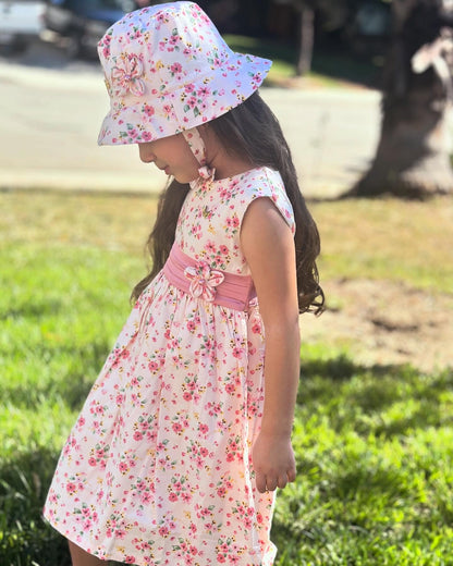 2-piece flower, cotton candy pink hat and dress.