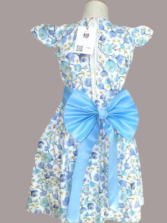 Flower, Big Bow baby blue, cotton dress