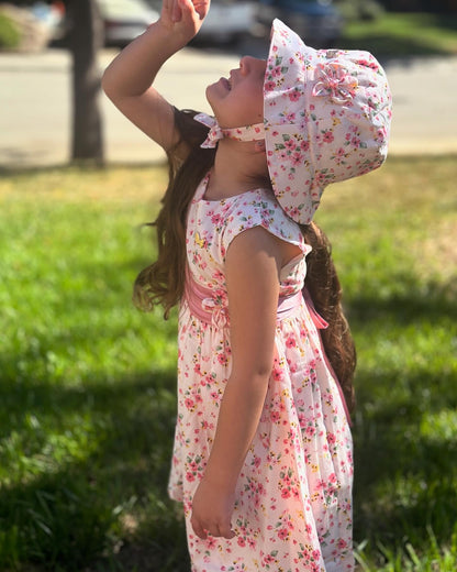 2-piece flower, cotton candy pink hat and dress.