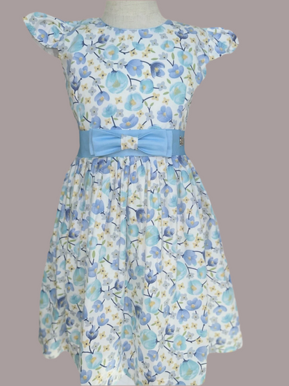 Flower, Big Bow baby blue, cotton dress