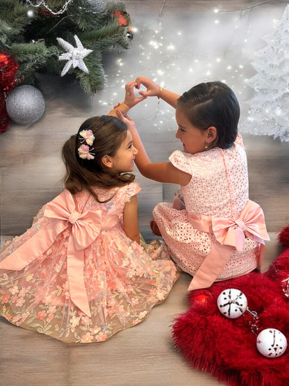 Pink embroidered bow, french style dress.