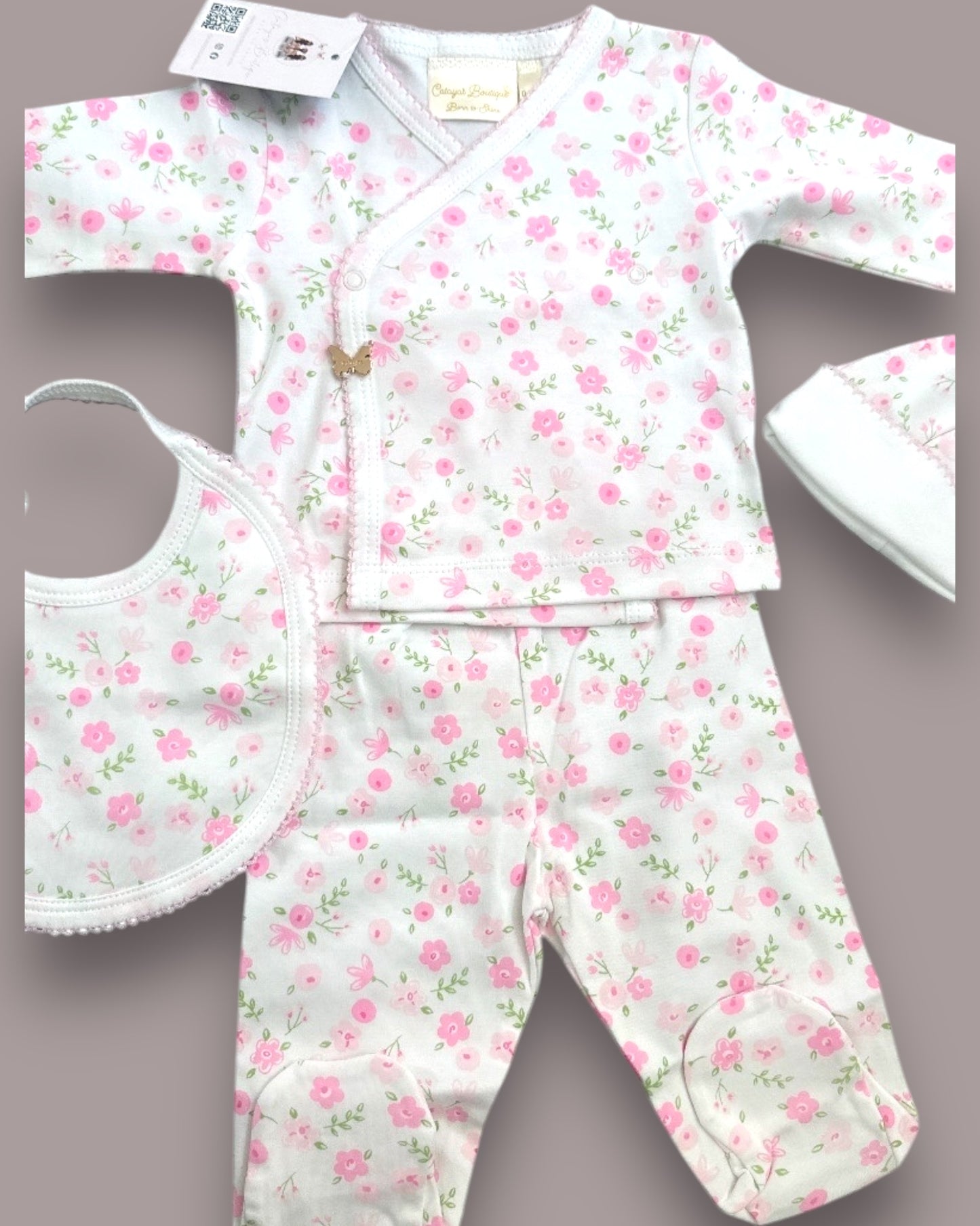 Pima cotton 4-piece bib ensemble baby