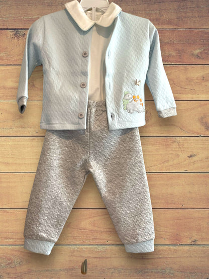 3 pieces cotton ensemble Dino baby blue blush