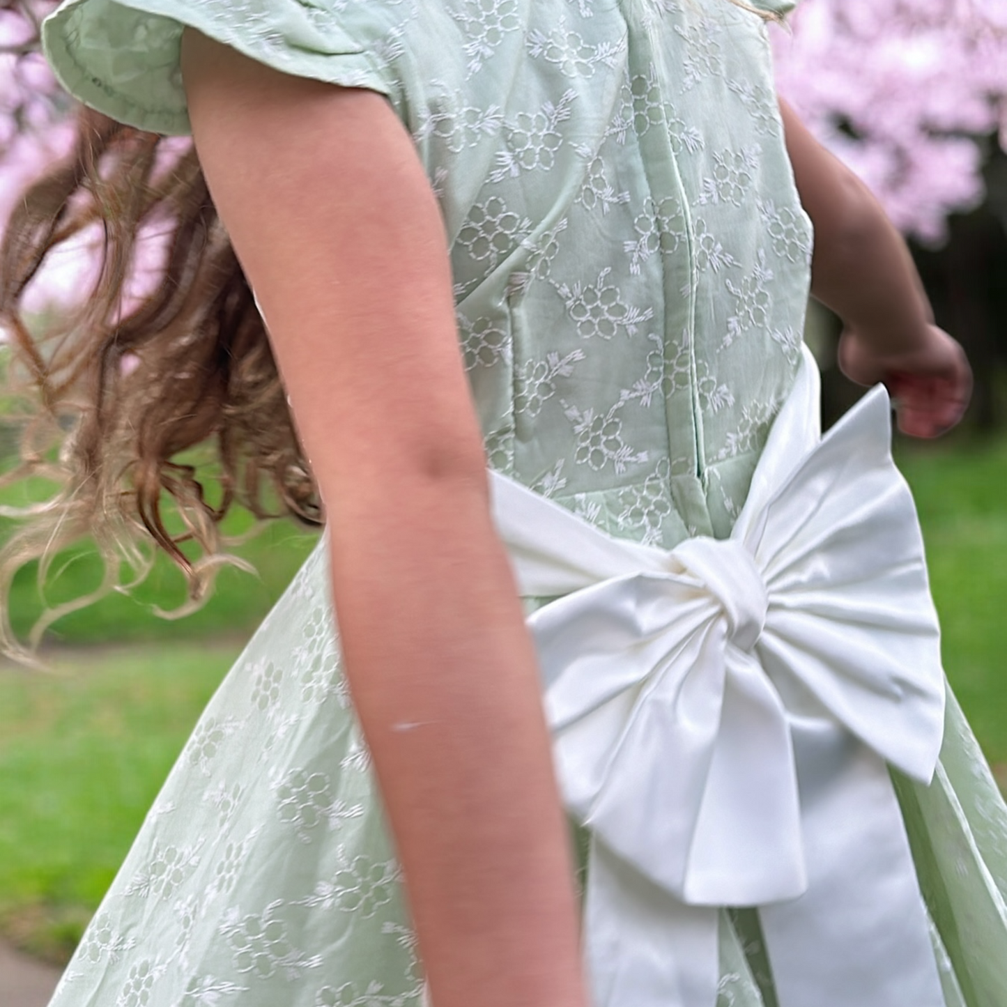 Embroidered bow, french style dress.