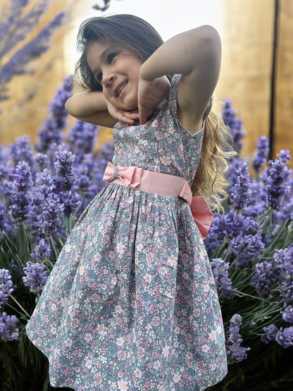 Flower, bow pink blush, cotton dress