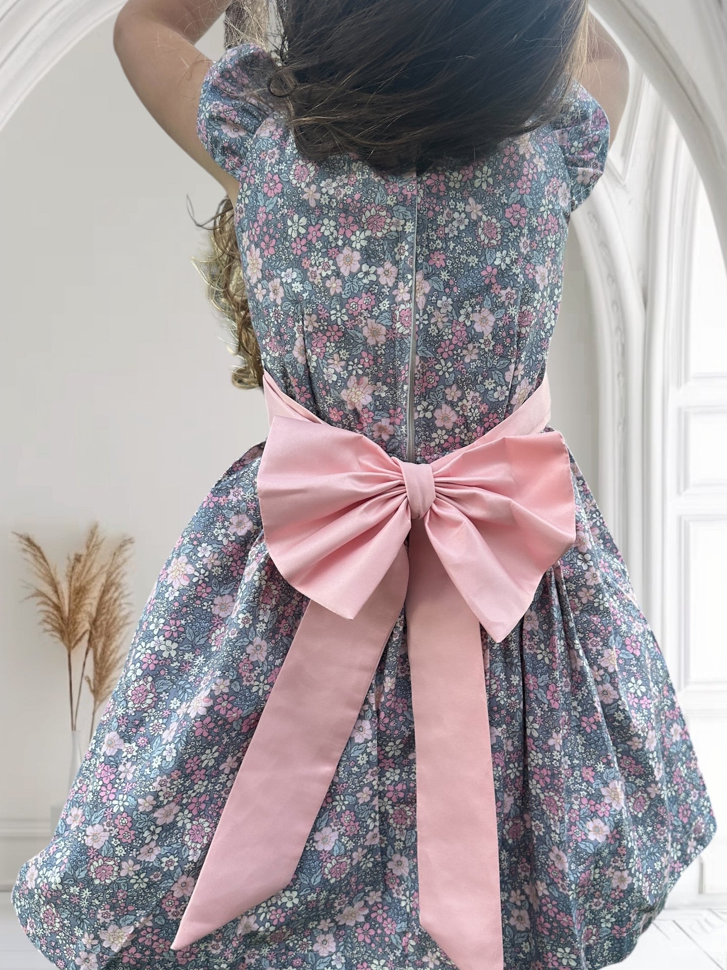 Flower, bow pink blush, cotton dress