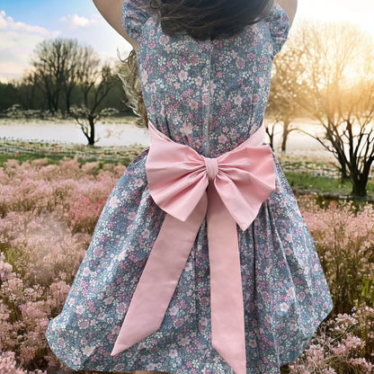 Flower, bow pink blush, cotton dress