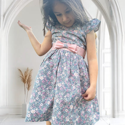 Flower, bow pink blush, cotton dress