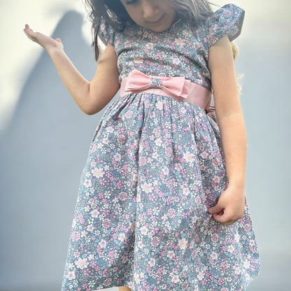 Flower, bow pink blush, cotton dress